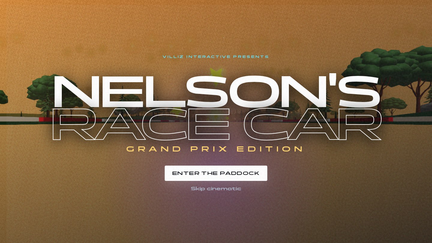Nelson's Race Car — Grand Prix Edition title screen, car on a country circuit